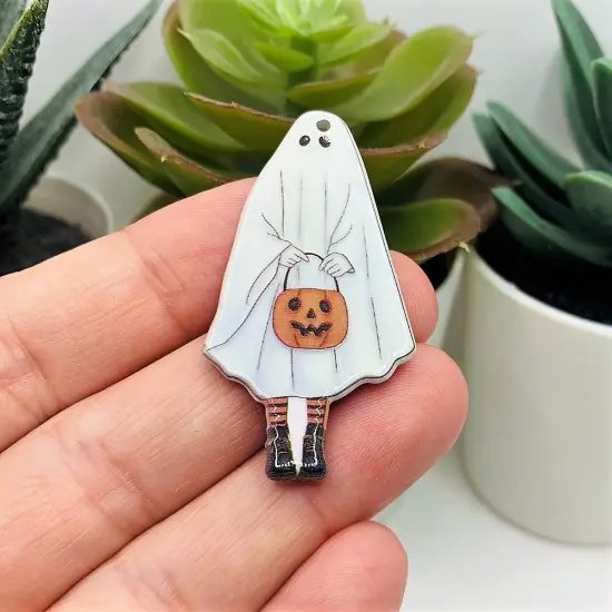 Halloween Trick or Treat Ghost Pendant, 45x24mm {4}