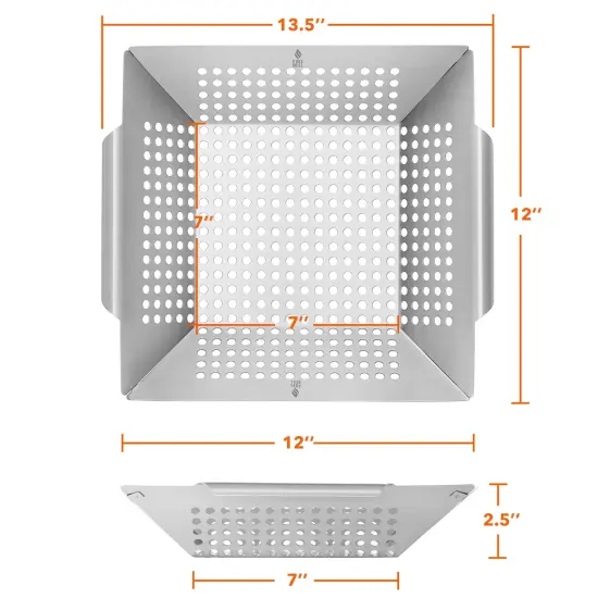 Pure Grill BBQ Vegetable Grilling Basket - Stainless Steel Barbecue Wok Pan Tray {5}