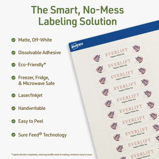 Avery Dissolvable Labels, 5/8" x 3" Rectangle {8}