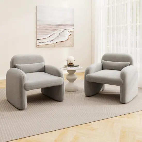 Modern Accent Chair with Waist Pillow and Armrests for Living Room Bedroom Grey {6}