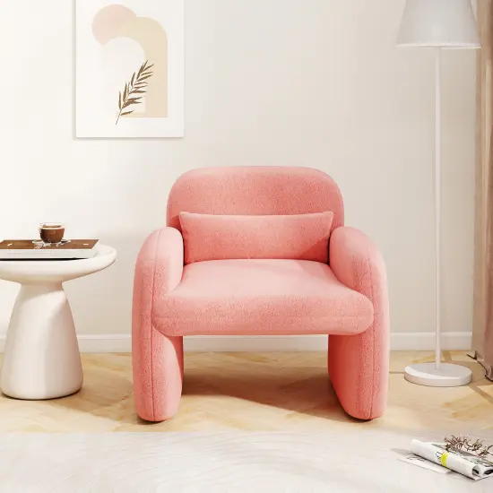 Modern Accent Chair with Waist Pillow and Armrests for Living Room Bedroom Pink {3}