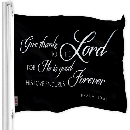 G128 Give Thanks to the Lord Scripture Bible Verses Flag | 3x5 Ft | LiteWeave Pro Series Printed 300D Polyester | Indoor/Outdoor, Vibrant Colors, Brass Grommets {1}