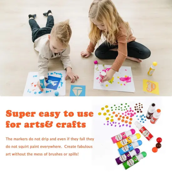 Vaci Dot Markers Set - 8 Paint Markers, 10 Coloring Stencils | Washable, Water-Based & Easy Grip | Good for Bingo, Crafts & Classrooms | For Toddlers, Preschoolers & Kids Multicolor {6}