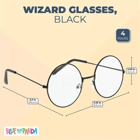 4 Pack Fake Round Wizard Glasses for Halloween Magic Party Costumes Eyewear Accessories Favors, Black {2}