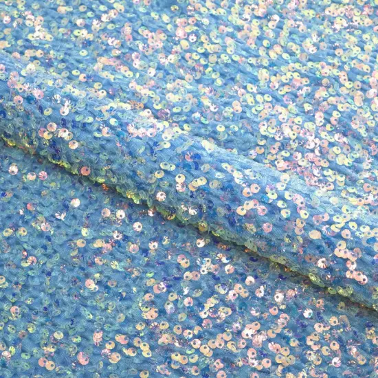 Sanibel Seashell Stretch Velvet Sequin Fabric Blue/Irid {1}