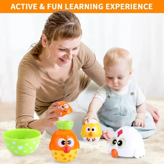 Chicken Toddler Easter Eggs Toys, Nesting Dolls Stacking Toys for Toddlers 1-3 Matching Shape Sorters Sensory Preschool Learning Baby Easter {2}