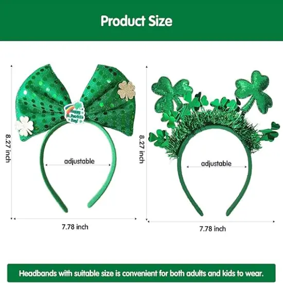 12 Pcs St. Patrick's Day Headbands Bulk, Green Shamrock Headwears For St. Patrick's Day Party Costume Accessories, Irish Party Decoration {3}