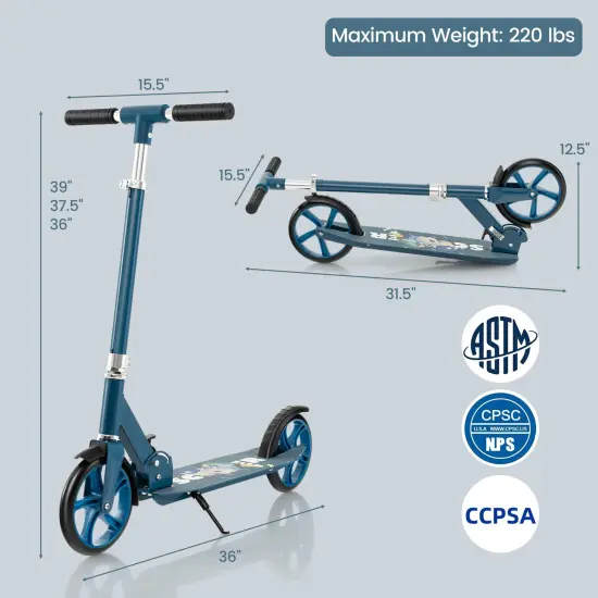 Silver Aluminum Alloy Folding Scooter with 3 Adjustable Heights for Kids & Adults {5}