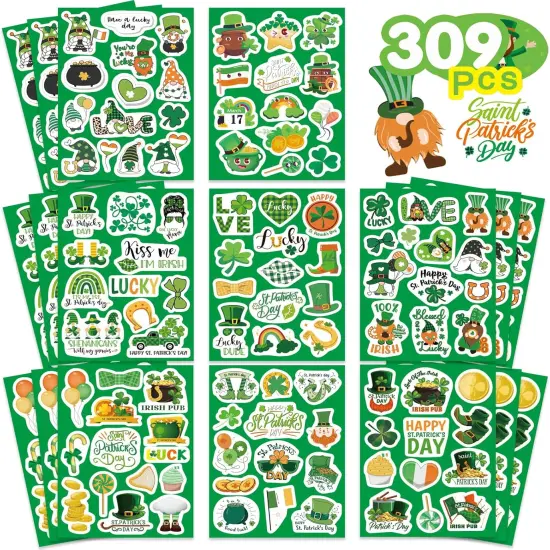 309PCS St. Patrick's Day Theme Stickers Shamrock Stickers for Kids Irish Stickers {1}
