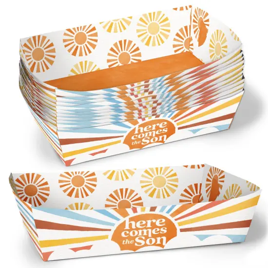 Big Dot of Happiness Here Comes the Son Party Paper Food Trays, Disposable Food Boats Double-Sided Holders for Nachos, Hot Dogs, French Fries - 12 Ct {1}