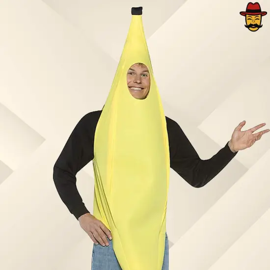 Adult Banana Over the Head Costume Funny Fruit Tunic One Size Halloween Party Outfit {5}