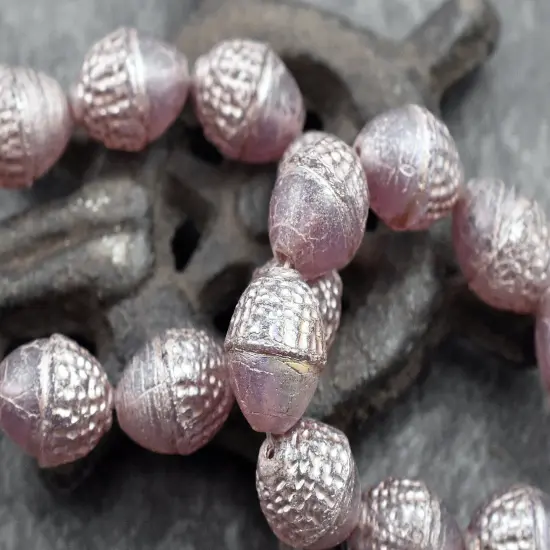 *8* 10x12mm Platinum Washed Semi Transparent Thistle Acorn Oval Beads {4}