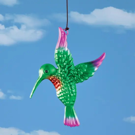 Collections Etc Solar Powered Hummingbird Bell Windchime Garden Mobile {4}