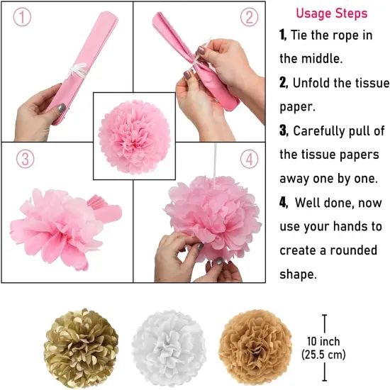 Happy Anniversary Decorations &ndash; Gold Banner, Pom Poms, Swirls & Garland {5}