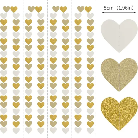 White & Gold Champagne Party Decorations Heart Streamers Garland {2}