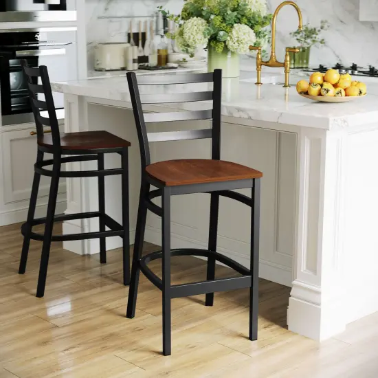 Emma and Oliver Ladder Back Metal Restaurant Dining Barstool Cherry/BlackMetal {3}