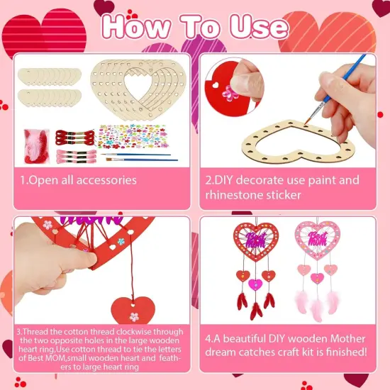 6 Pack MOM Dream Catcher Craft Kit for Kids Paint You Own Mother's Day Dream Catcher DIY Coloring Wooden Art and Craft for Art Activity Project Mom's Birthday Decoration Mum Gifts {3}