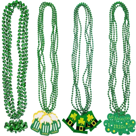18PCS St. Patrick's Day Shamrock Necklace Clover Green Bead Party Favors Irish Beer Decorations Supplies {1}