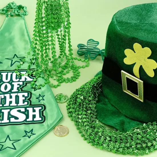 12Pcs St Patricks Day Shamrock Necklaces, St Patricks Day Necklace, Plastic Shamrock Necklaces Bulk, 33" 7mm Green Clover-Shaped Beads Necklace for St. Patrick's Day Party Favors Decorations Gift Supplies Women Men {5}