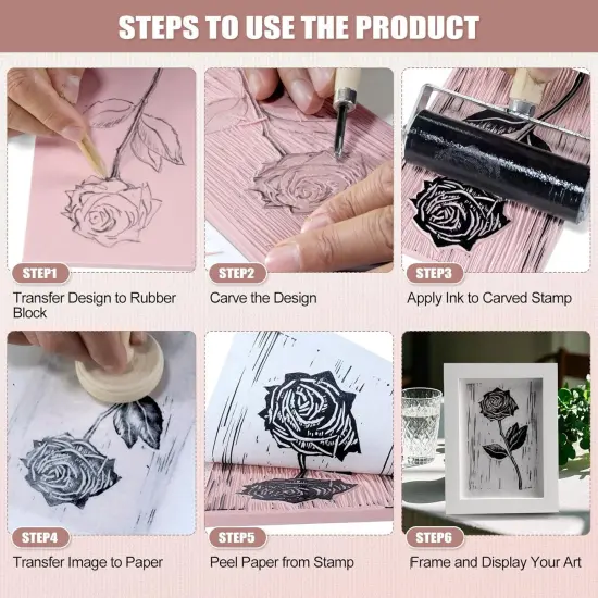 Linoleum Blocks for Printmaking Supplies - 6PCS 4&rdquo;x6&rdquo;Rubber Linocut Block Printing Kit for Stamp Carving, Soft Relief Printing Linoleum for DIY Crafts & Art Projects {2}