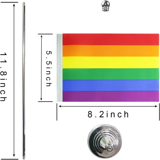 USA Rainbow Table Flag LGBT Stick Small Mini Rainbow Flag Office Table Flag with Stand Base, Gay Pride and Proud Theme Party Decoration {2}