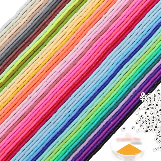 18500 Pcs 48 Strands Clay Beads Polymer Heishi Flat Round Disc and Alphabet Letter Beads for Bracelet Jewelry Making DIY Necklace Earrings, 48 Colors 6mm {1}