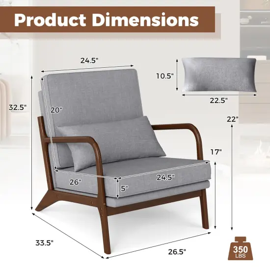 Modern Accent Chair with Rubber Wood Armrests, Removable Back, Comfortable Seating Grey {4}