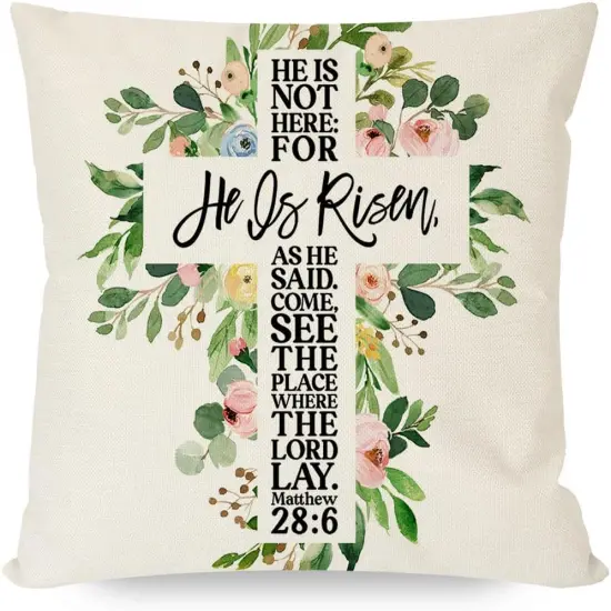 He is Risen Easter Pillow Covers 18x18 Greenery Cross Easter Decorations Outdoor Farmhouse Pillows Decorative Throw Pillows Cases {1}