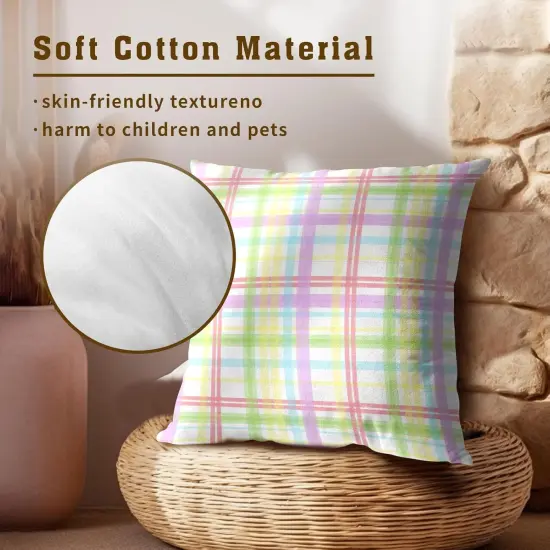 Easter Throw Pillow Covers 18x18 inch Watercolor Colorful Buffalo Plaid Checked Cushion Pillow Cases {4}
