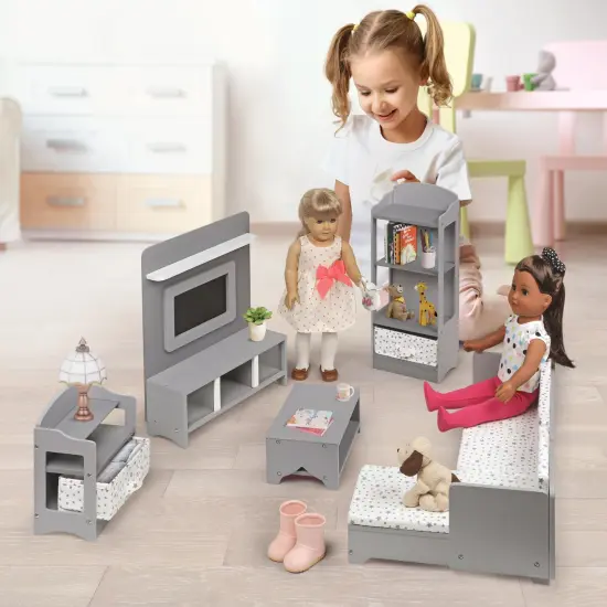 Badger Basket Media Room Furniture Set for 18 inch Dolls - Gray/White {2}