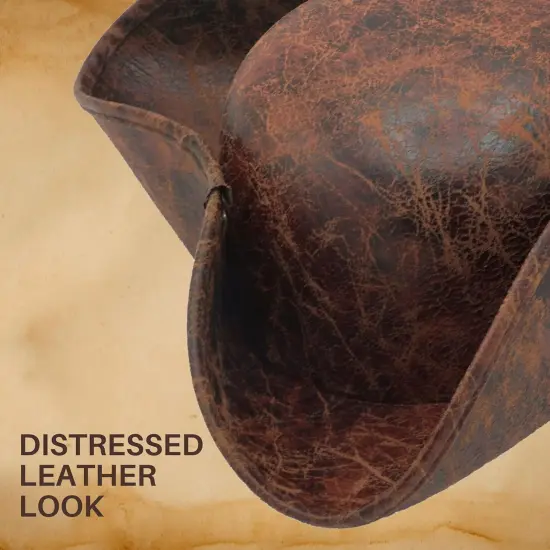 4E&rsquo;s Novelty Brown Faux Leather Tricorn Hat - Pirate Costume for Men, Women & Kids, Pirate Accessories for Dress Up, Halloween Adult Pirate Costume {4}