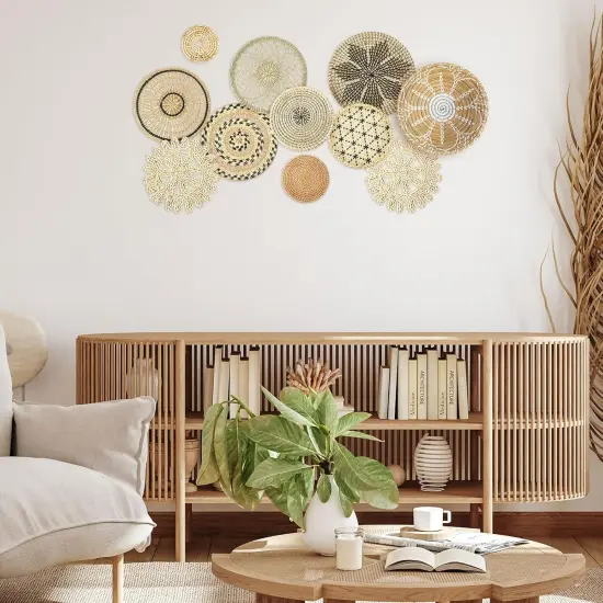 11 Pcs Boho Wall Basket Decor Decorative Bulrush Woven Basket Wall Decor Boho Art Round Farmhouse Hanging Baskets for Kitchen Rustic Home Summer Decorations, Multi Sizes(Vivid) {5}