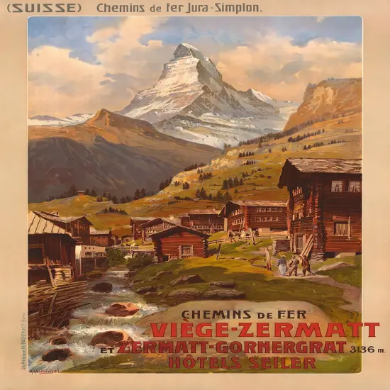 Zermatt Swiss Mountain Vintage Travel Poster Prints {2}