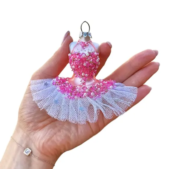 Classic Ballerina Dress Handcrafted Glass Ornament, Ballet Dancer Gift {4}