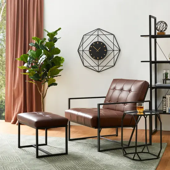 24"W Modern PU Leather Button-tufted Ottoman Foot Stool Coffee {4}