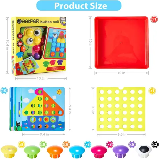 68PCS Button Art Toys for Toddlers Color Matching Mosaic Pegboard {4}