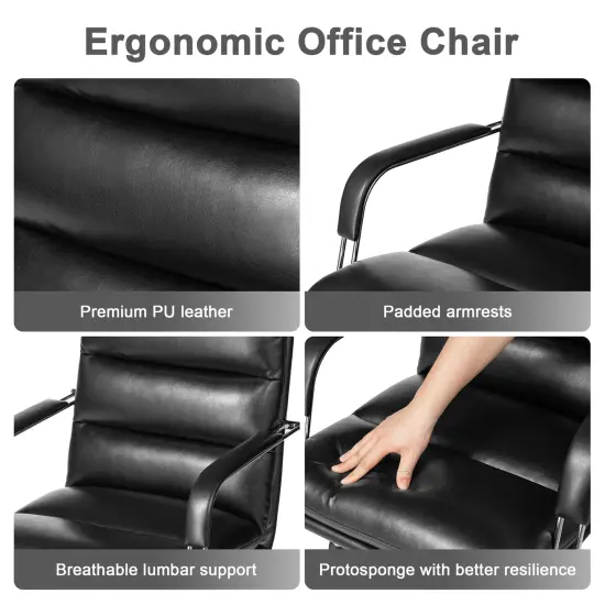 Modern Black Leatherette Gaslift Adjustable Swivel Padded Office Chair {5}