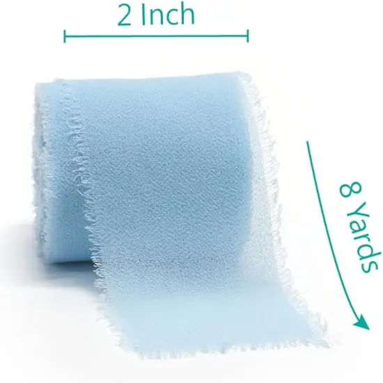 Frayed Chiffon Ribbon 2 inch x 8 Yards x 3 Rolls Light Blue White Pink for Christmas Home Decor Gift Wrapping DIY Crafts Wedding Invitation Bouquets {2}