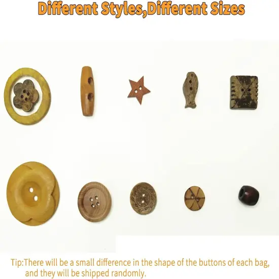 Mixed Vintage Wood Buttons for Crafts,Assorted Shapes Bulk DIY Sewing {4}
