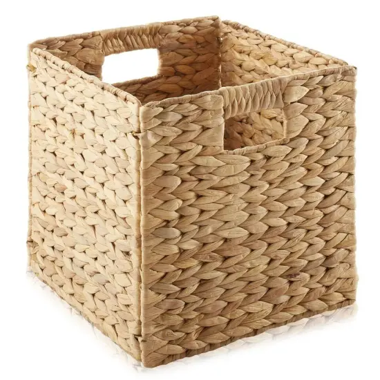 Set of 6 Hyacinth Storage Cubes, 10.5" Wicker Basket Bins for Shelves, Natural {3}