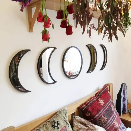 Moon Phase Mirror Set, 5pcs Boho Moon Wall Decor for Home {5}