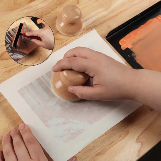 Creative Mark Hand-Held Printmaking Baren, Wooden Block Print Baren - Linocut Tools with Solid Wood Polished Domed Handle, Felt-Covered Base {5}