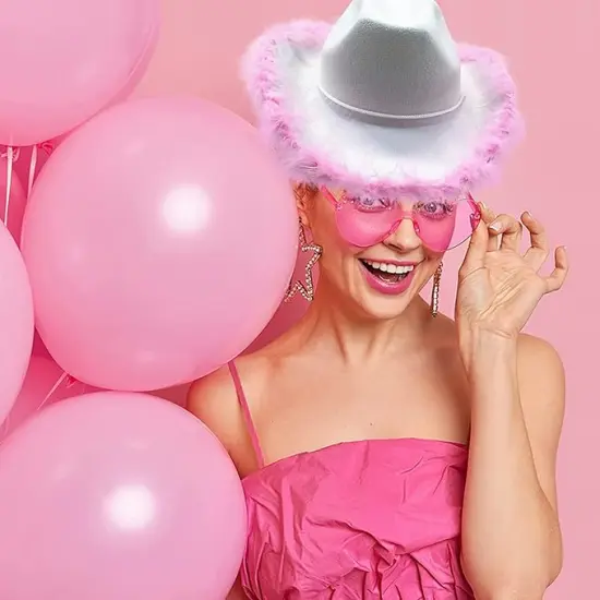 4E's Novelty Cowgirl Hat with Pink Feathers & Heart Shaped Sunglasses, Cowboy Hats for Women Costume Accessory {5}