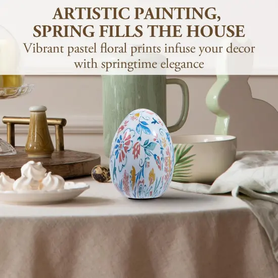6 Inch Tall Resin Decorative Egg with Vibrant Multicolor Artistic Floral Print {2}