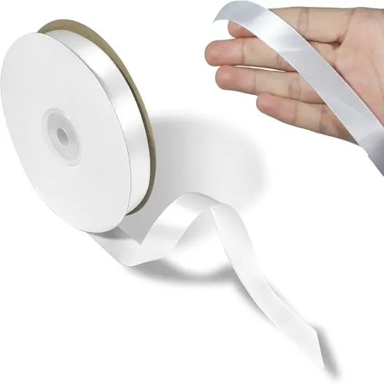 White Polyester Ribbon 5/8 Inch, 50 Yards, Single-Sided Shiny, Perfect for DIY Crafts, Wedding Decoration, Gift Wrapping and Flower Art {3}