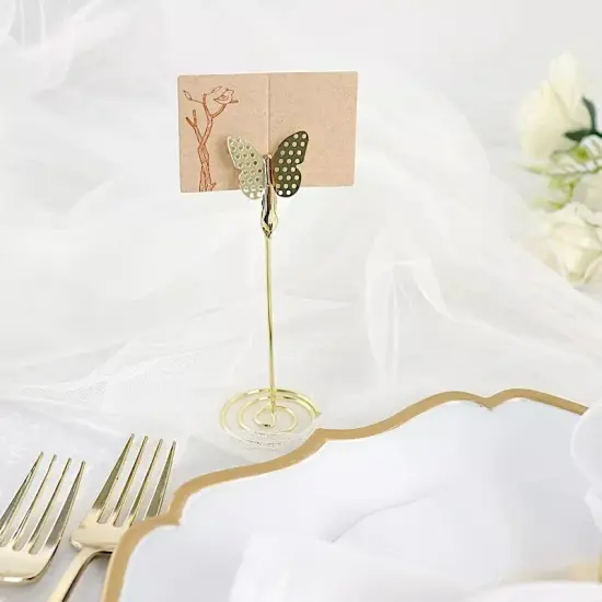 5 Gold 5" Metal Table Number Sign Holder Stands Butterfly PLACE CARD Clips Party {2}