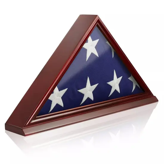 Burial Memorial Flag Display Case for 5' X 9' Folded, Solid Wood Cherry Finish {3}