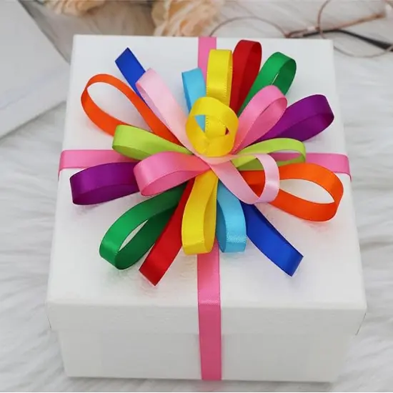 Rainbow Satin Ribbon Double Faced Ribbon 10 Colors, 3/8 Inch Fabric Ribbon Use for Gift Wrapping,Flower Bouquet, Wedding Party Decoration, Hair Bows, DIY Crafts, 5 Yards/Roll,Total 50 Yards {4}