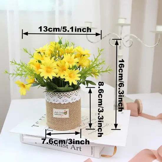 Set of 4 Mini Artificial Daisy Flowers in Pots &ndash; Faux Silk Floral D&eacute;cor for Home & Office {4}