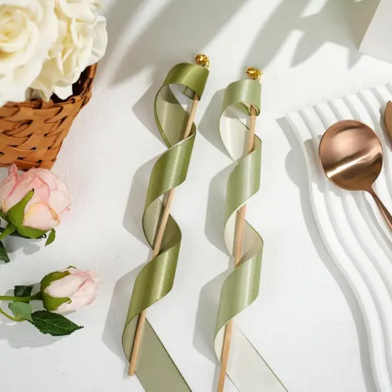 Sage Green Ribbon 1 Inch Moss Green Double Face Satin Ribbon 6 Rolls Sage Ribbon for Wedding Green Ribbon for Baby Shower Ribbon for Gift Wrapping Hair Bows Crafts - 60Yards {5}